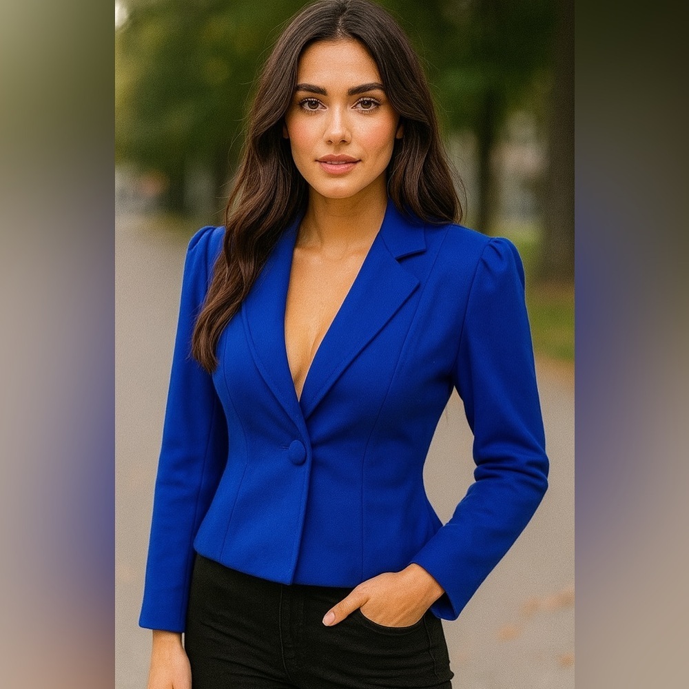 Vintage Impromptu Blazer Cobalt Royal Blue Wool Lined Riding Style Peplum S​​​​